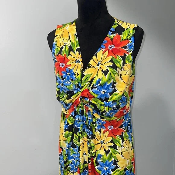 Rafaella women’s size large floral pattern maxi dress with side slits stretchy - Picture 3 of 16